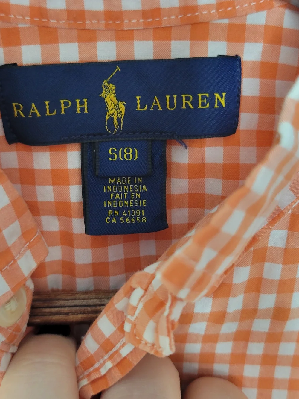 Ralph Lauren Orange Gingham Button-Down Shirt with Polo Logo